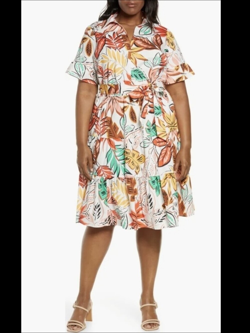 Donna Morgan for Maggy Ruffle Belted Shirt dress 20W